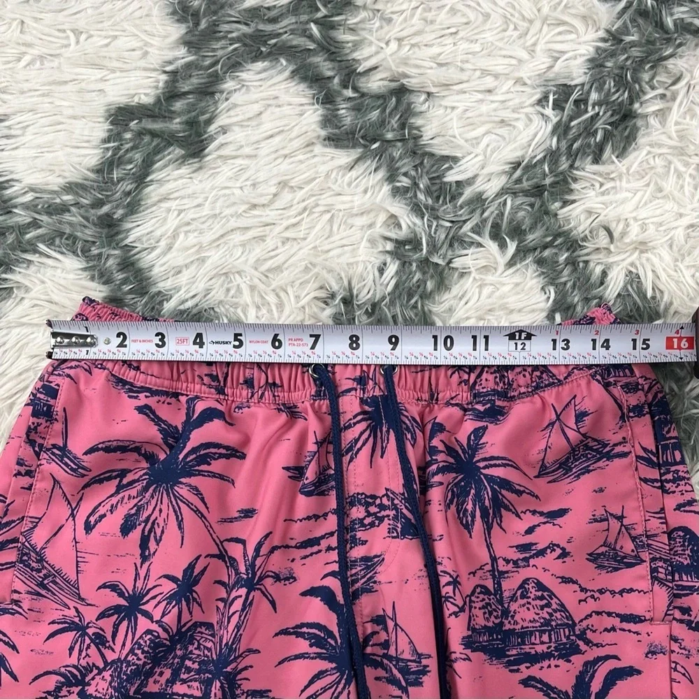 Lucky Brand Men's Pink Blue Swim Trunks Palm Trees Size Small
